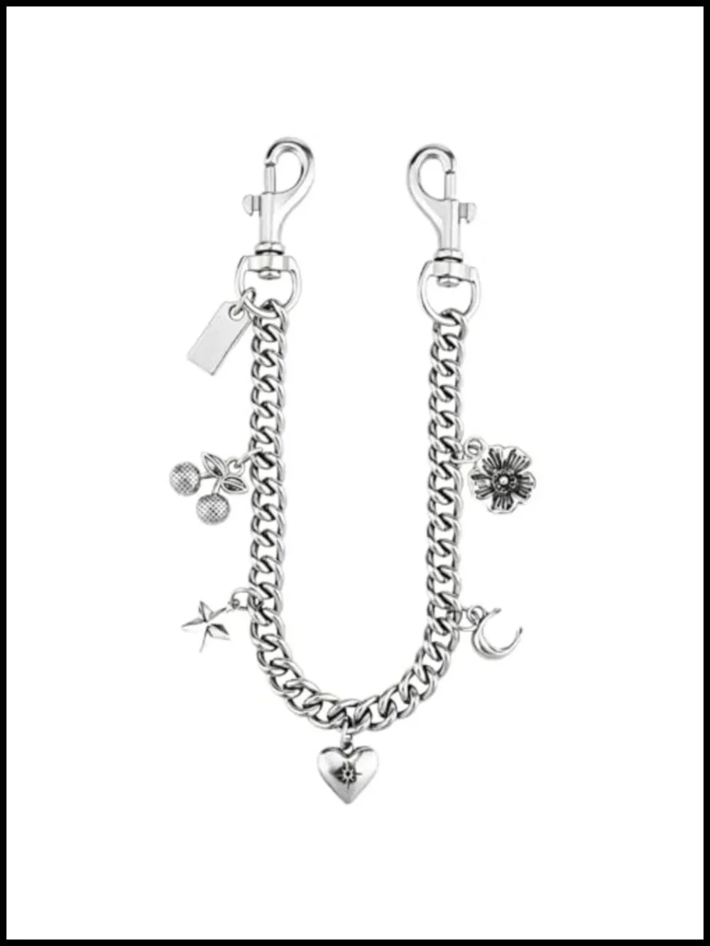 Vintage Silver Metal Purse Charm with Curb Chain, Bag Keychain Ornament for
